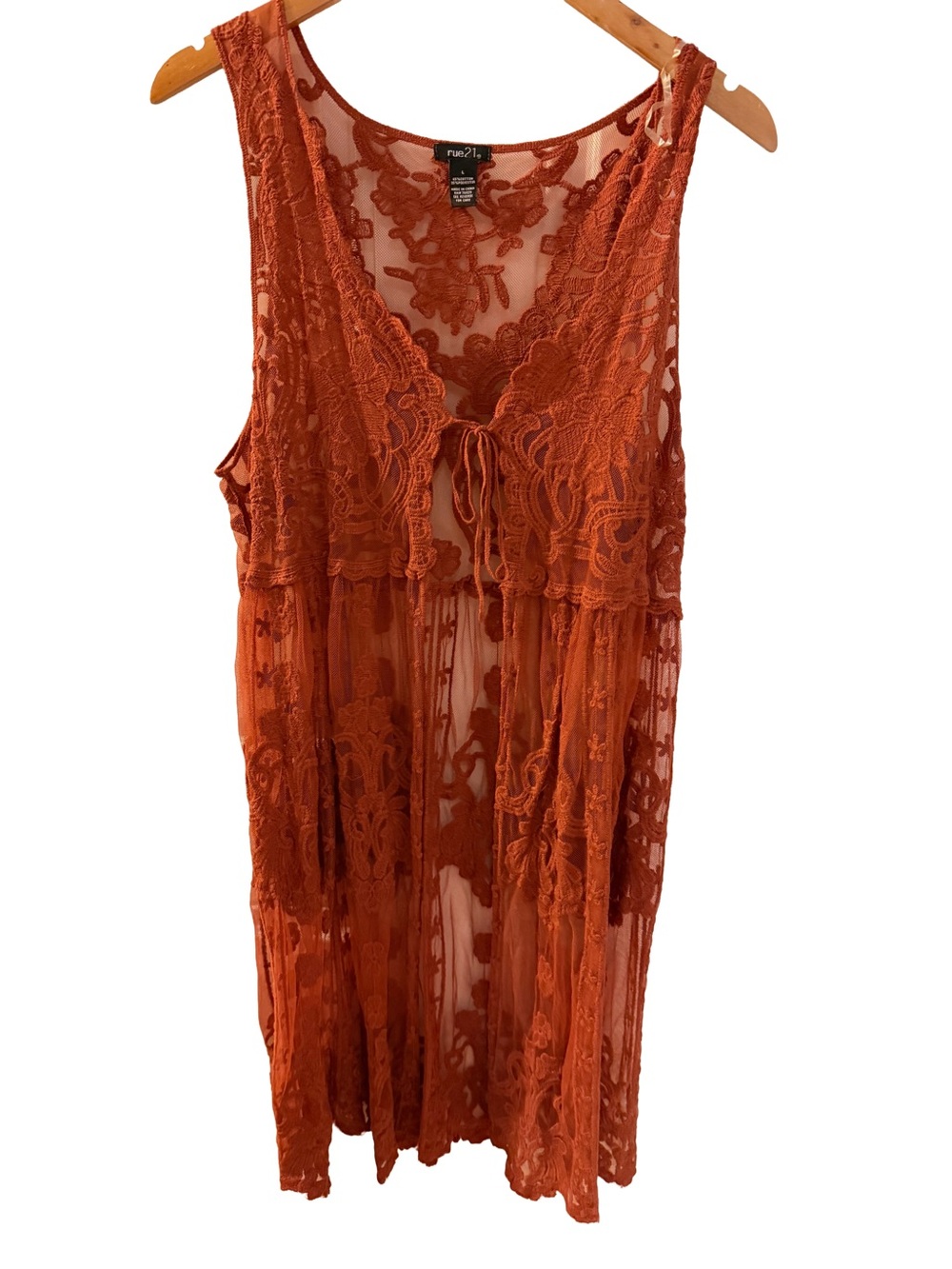 Rue21 Burnt Orange Lace Midi Duster Cardigan - NWOT